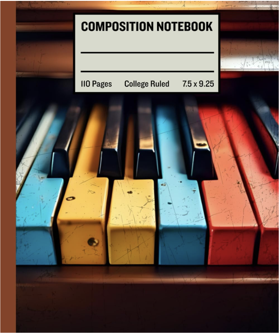 Vintage Piano Composition Notebook, College Ruled, 7.5 x 9.25, 110 pages